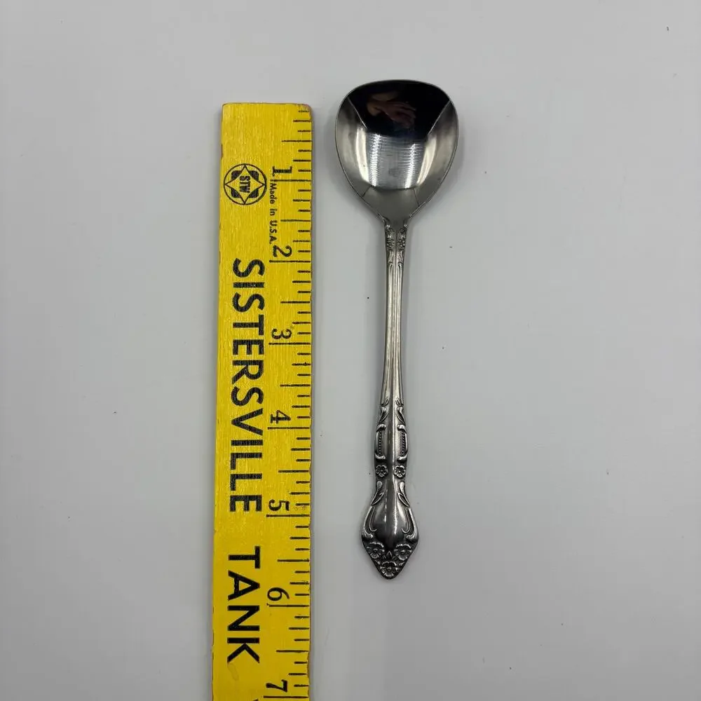 Vintage Supreme Stainless Japan Flat End Spoon Floral Pattern 5.75
